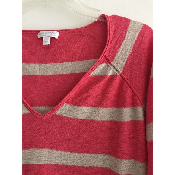 A Pea in The Pod | Womens Sz L Red Side Ruched Stripe Top Long Sleeves Pullover - Picture 4 of 9